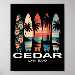 Cedar Beach Long Island Surfbrett Surfen Retro Poster