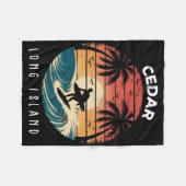 Cedar Beach Long Island Surfbrett Wellen Strand  Fleecedecke (Vorderseite (Horizontal))