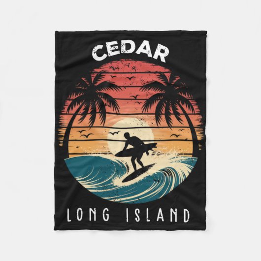 Cedar Beach Long Island Surfbrett Wellen Strand  Fleecedecke (Vorderseite)