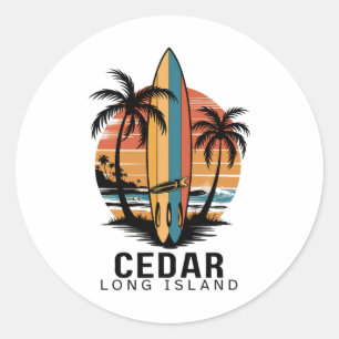 Cedar Beach Long Island Surfen Surfer _1 Runder Aufkleber