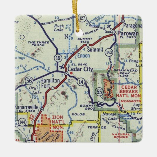 Cedar City Utah Retro Karte Keramikornament (Vorderseite)