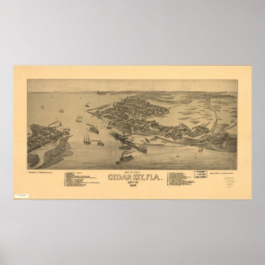 Cedar Key Florida 1884 Antike Panoramakarte Poster (Vorne)