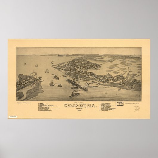 Cedar Key Florida 1884 Panoramakarte Poster (Vorne)