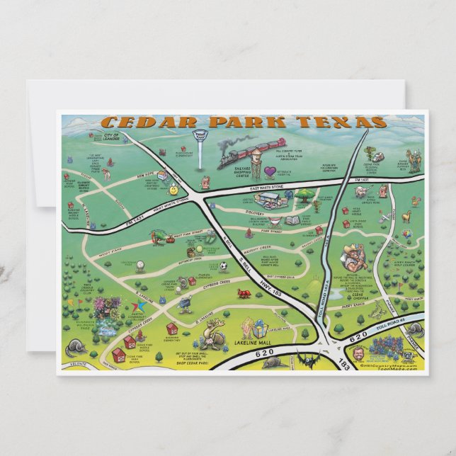 Cedar Park Texas Cartoon Karte (Vorderseite)