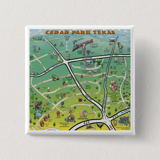 Cedar Park Texas Cartoon Karte Button (Vorderseite)