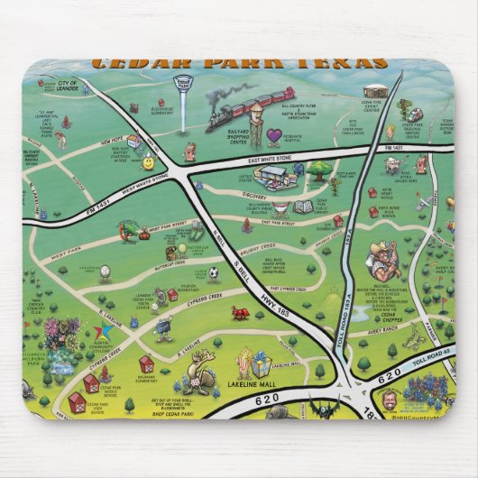 Cedar Park Texas Cartoon Karte Mousepad (Vorne)