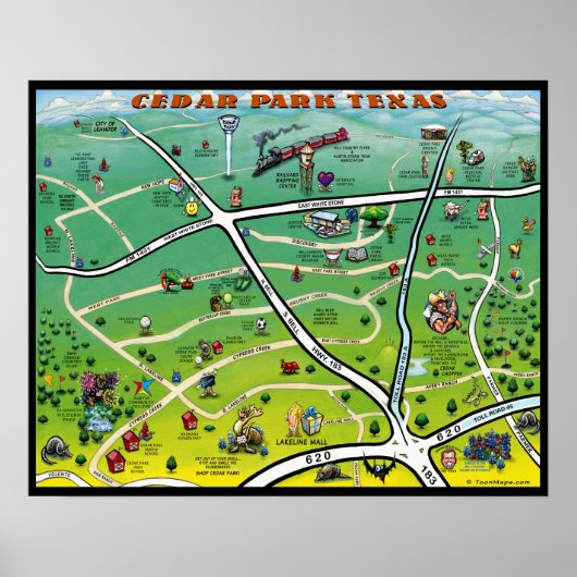 Cedar Park Texas Cartoon Karte Poster (Vorne)
