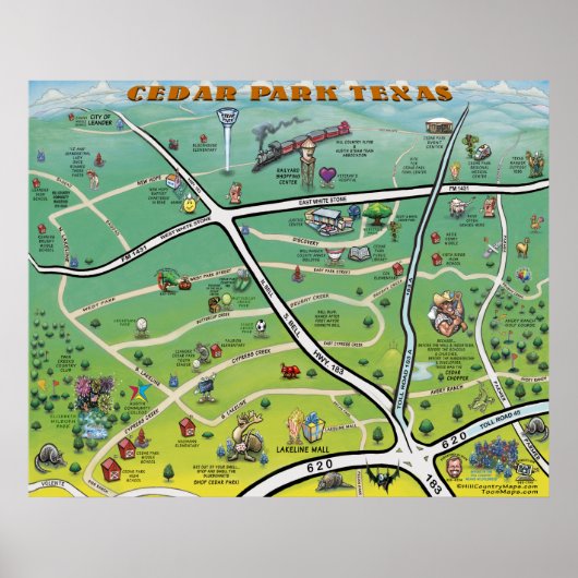 Cedar Park Texas Cartoon Karte Poster (Vorne)