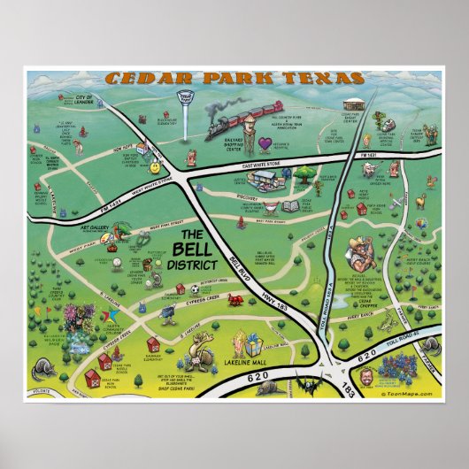 Cedar Park Texas Cartoon Karte Poster (Vorne)