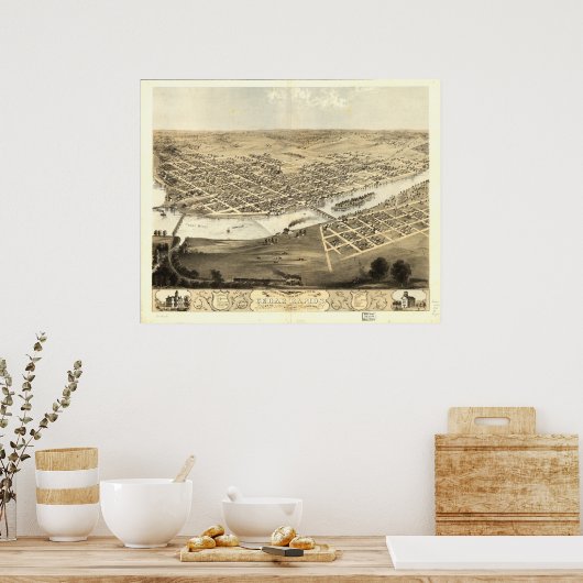 Cedar Rapids Iowa 1868 Antike Panoramabalkarte Poster (Küche)