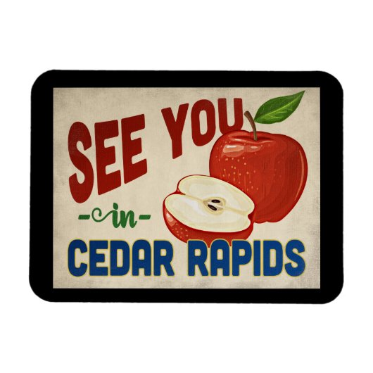 Cedar Rapids Iowa Apple - Vintage Travel Magnet (Horizontal)