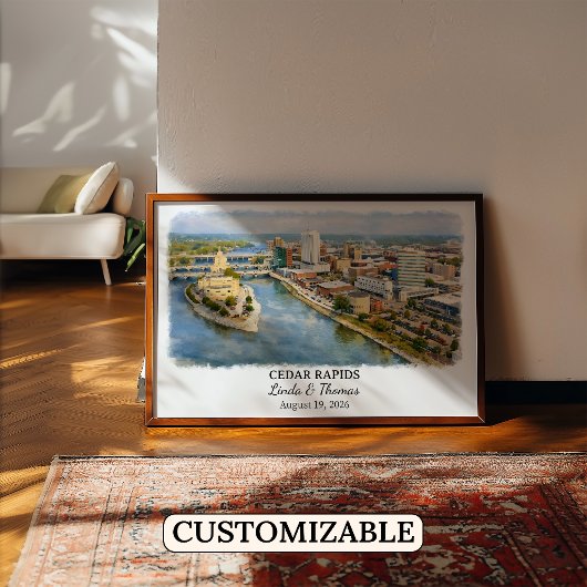 Cedar Rapids Iowa Poster, Aquarell, Maßgeschneider Poster