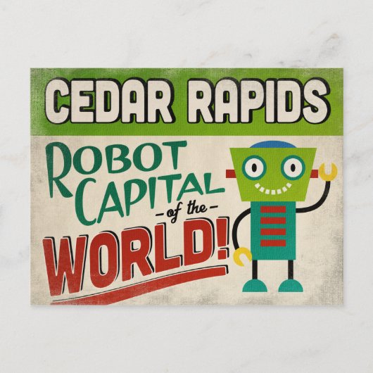 Cedar Rapids Iowa Robot - Funny Vintag Postkarte (Vorderseite)