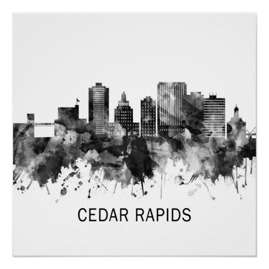 Cedar Rapids Iowa Skyline BW Poster (Vorderseite)