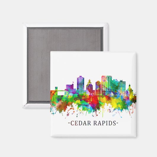 Cedar Rapids Iowa Skyline Magnet (Vorderseite/Rückseite)