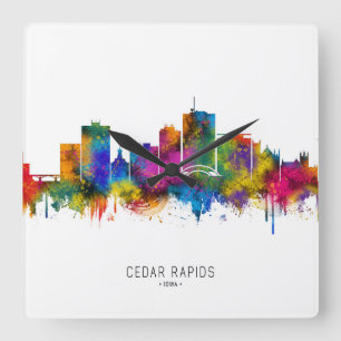 Cedar Rapids Iowa Skyline Quadratische Wanduhr