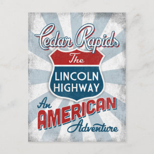 Cedar Rapids Lincoln Highway Vintage Amerika Iowa Postkarte