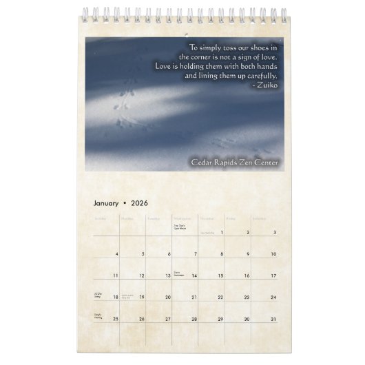 Cedar Rapids Zen Center 2020 Kalender (Jan 2026)