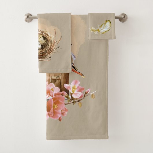 Cedar Wax Birdhouse Blume Nest Feather Brown Badhandtuch Set (Insitu)