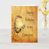 Cedar Waxwing Bird Best Grandson Birthday Karte (Gelbe Blume)