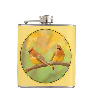 Cedar Waxwing Malerei - Niedliche Original Hunde K Flachmann