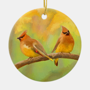 Cedar Waxwing Malerei - Niedliche Original Hunde K Keramik Ornament