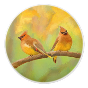 Cedar Waxwing Malerei - Niedliche Original Hunde K Keramikknauf