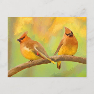 Cedar Waxwing Malerei - Niedliche Original Hunde K Postkarte