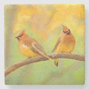 Cedar Waxwing Malerei - Niedliche Original Hunde K Steinuntersetzer