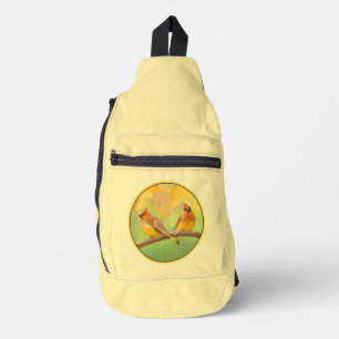 Cedar Waxwing Pair Painting Original Wild Bird Art Crossbody Bag