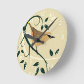 Cedar Waxwing Stilisierte Vogelkunst Runde Wanduhr (Winkel)