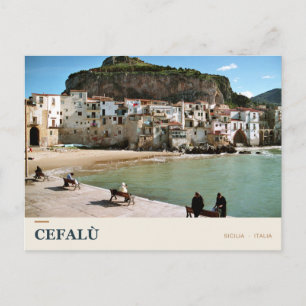 Cefalù-Wasserfront und La Rocca Sizilien Postkarte