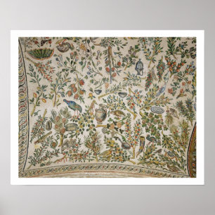 Ceiling decoration with flowers and birds (mosaic) poster