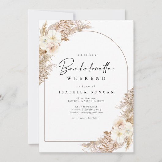 CEIRA Bohemisch Pampas Grass Bachelorette Wochenen Einladung (Vorderseite)