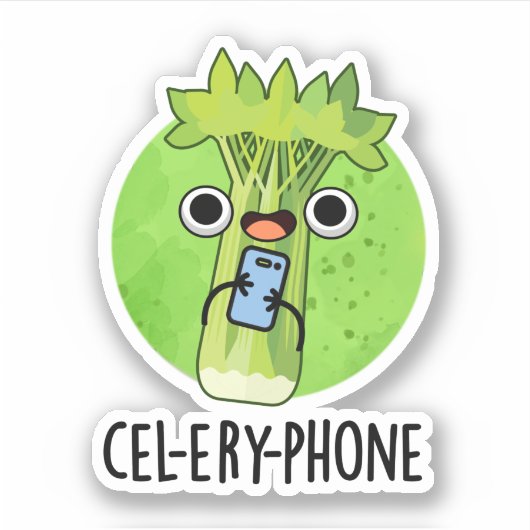 Cel-lery Phone Funny Celery Veggie Pun Aufkleber (Vorderseite)