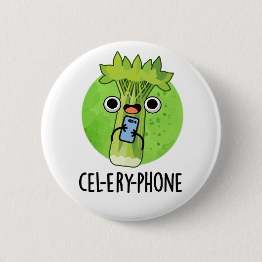 Cel-lery Phone Funny Celery Veggie Pun Button (Vorderseite)
