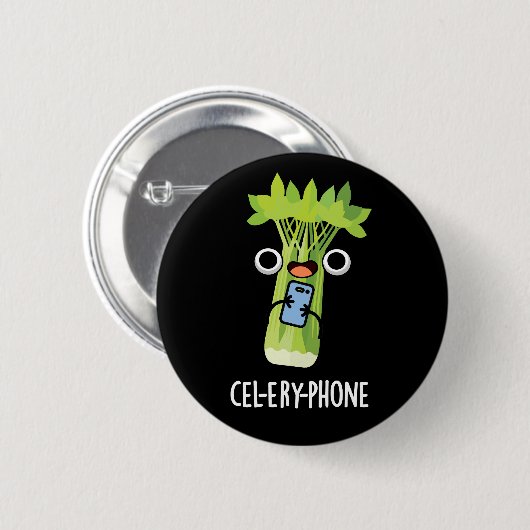 Cel-lery Phone Funny Celery Veggie Pun Dark BG Button (Vorne & Hinten)