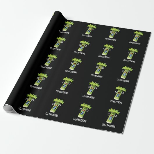 Cel-lery Phone Funny Celery Veggie Pun Dark BG Geschenkpapier (Ungerollt)