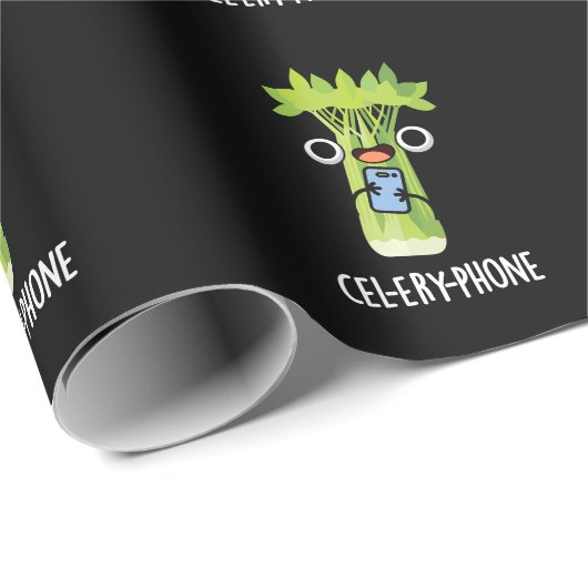 Cel-lery Phone Funny Celery Veggie Pun Dark BG Geschenkpapier (Rolleneckpunkt)