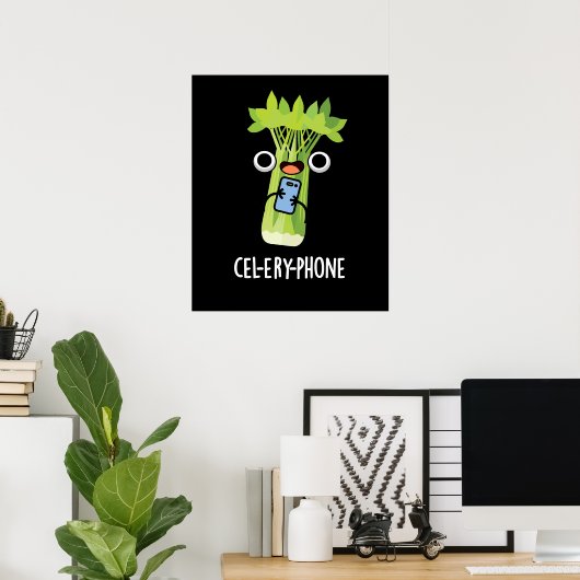 Cel-lery Phone Funny Celery Veggie Pun Dark BG Poster (Heimbüro)