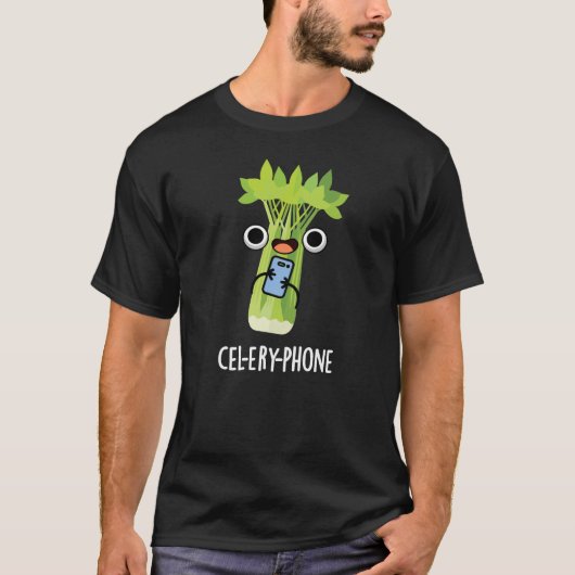 Cel-lery Phone Funny Celery Veggie Pun Dark BG T-Shirt (Vorderseite)