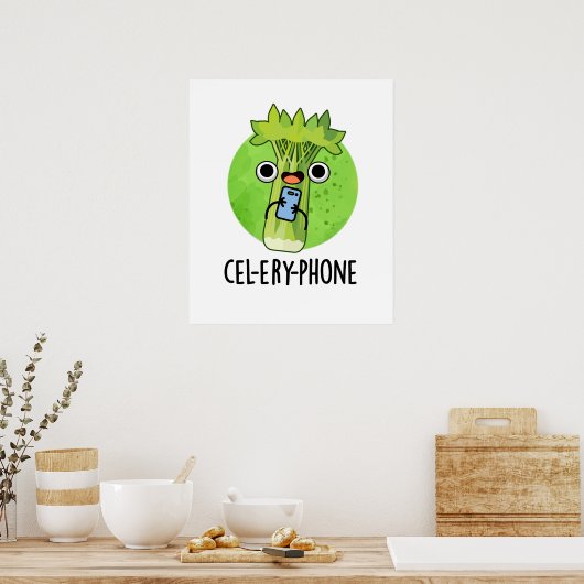 Cel-lery Phone Funny Celery Veggie Pun Poster (Küche)