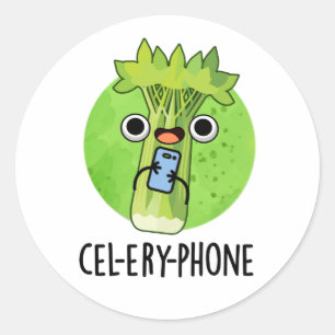 Cel-lery Phone Funny Celery Veggie Pun Runder Aufkleber