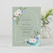 Celadon Azur Gemalte Hochzeit Einladung (Stehend Vorderseite)
