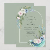 Celadon Azur Gemalte Hochzeit Einladung (Vorne/Hinten)