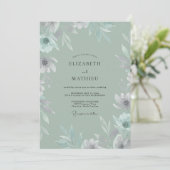 Celadon-Bemalte-Blatt-Hochzeit Einladung (Stehend Vorderseite)