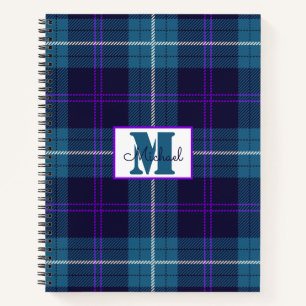 Celadon Blue-Dark Blue Kariert Tartan Personalisie Notizblock