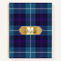 Celadon Blue Kariert Tartan Golden Mit Monogramm