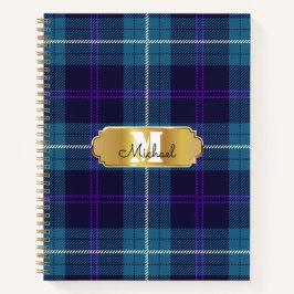 Celadon Blue Kariert Tartan Golden Mit Monogramm Notizblock