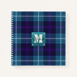 Celadon Blue Kariert Tartan Leather Mit Monogramm Notizblock